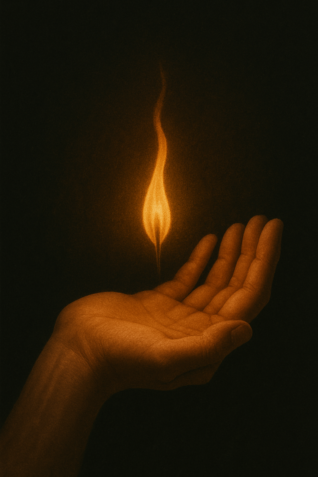 Main ouverte tenant une flamme : symbole du feu intérieur de Beltaine