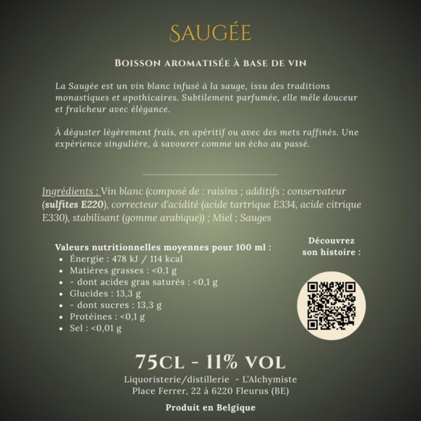 Étiquette arrière de la Saugée – ingrédients et valeurs nutritionnelles