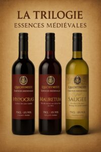 Pack Trilogie Essences médiévales – coffret vin artisanal belge avec Hypocras, Mauretum et Saugée
