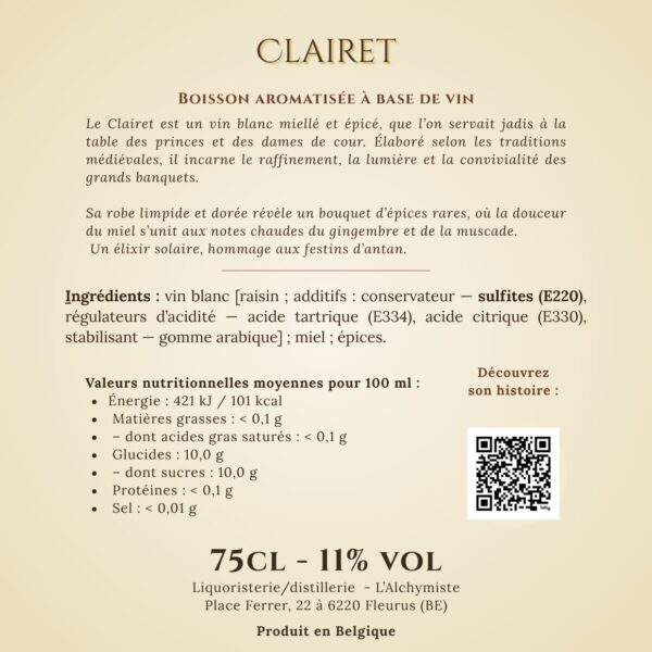 Clairet — Hypocras Blanc (vin blanc aux épices) 75 cl